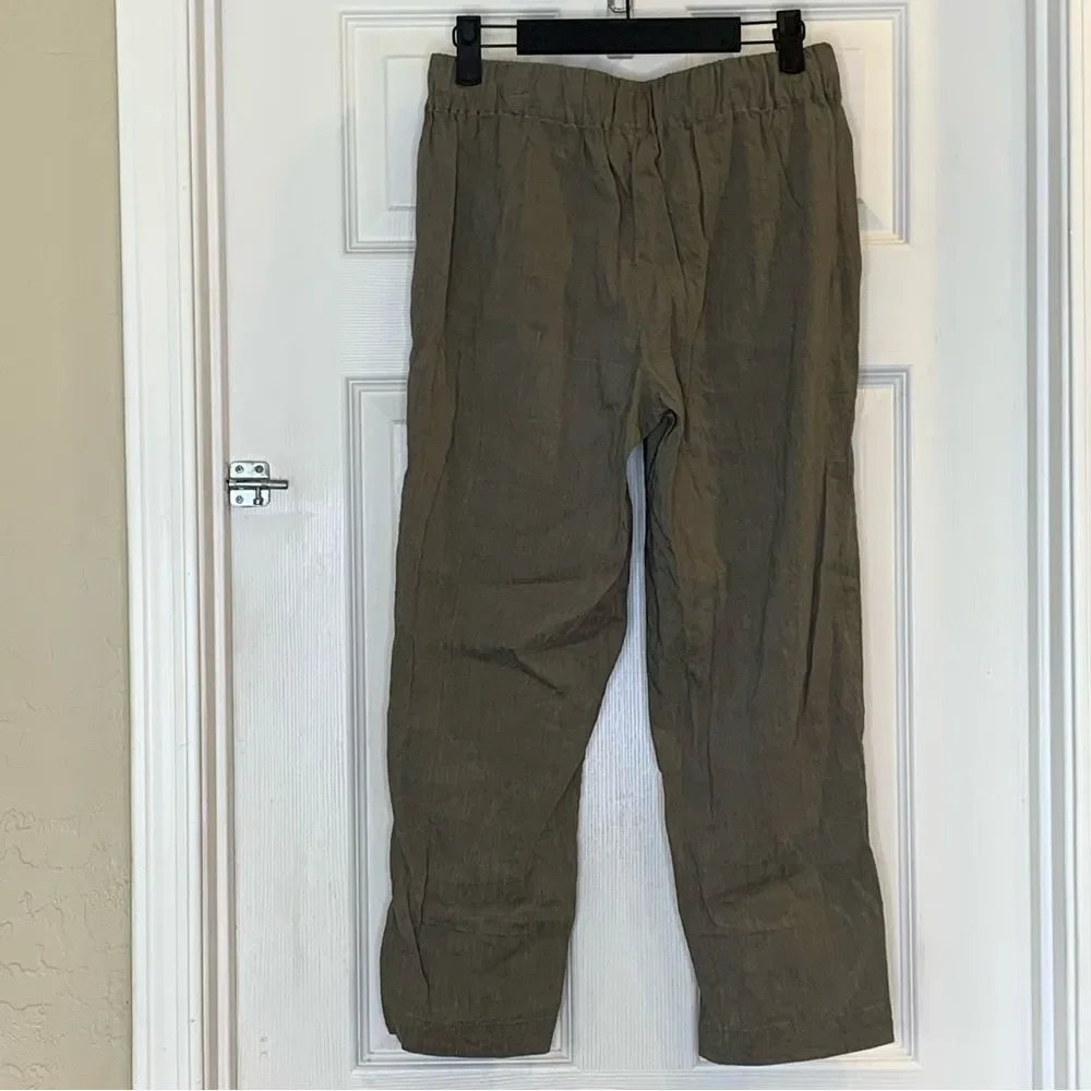 Aritzia Babaton Errol Crop Day Linen Blend Pants‎ Size Small Drawstring Pockets